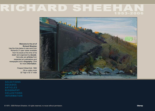 Richard Sheehan's postumous web site is being used as an archive of his paintings and promote an upcoming retrospective.